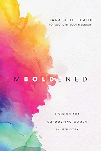 Book cover with watercolor splash, title "Emboldened" and author Tara Beth Leach.