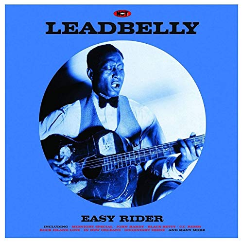 Vinyl album cover featuring Leadbelly playing guitar in a blue-tinted circular portrait.