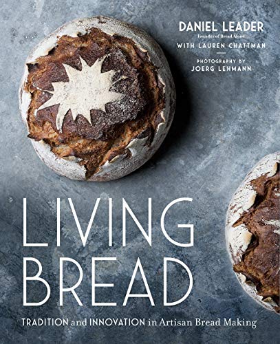 Book cover: rustic loaf of bread with star design, title “Living Bread”.