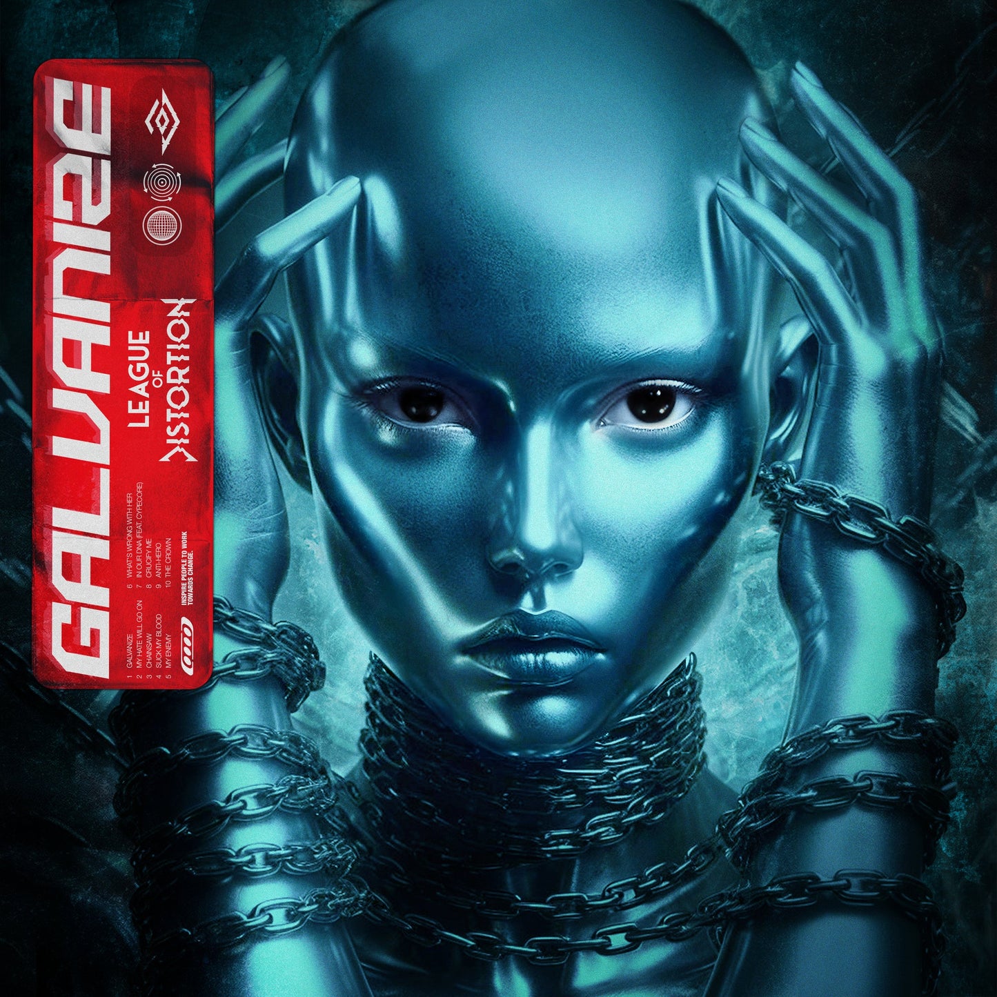 CD cover for League Of Distortionās āGalvanize,ā featuring a distorted face.
