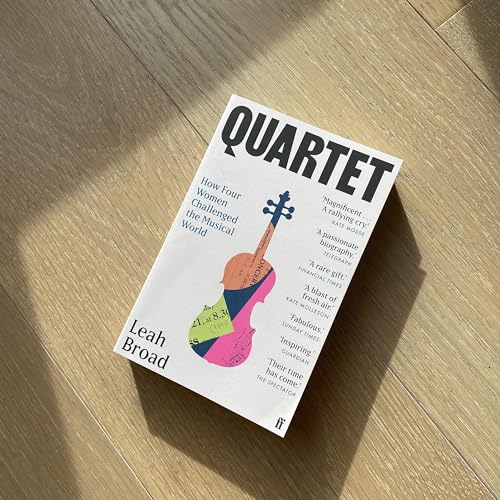 Book cover for Quartet by Leah Broad featuring a colorful collage violin illustration.