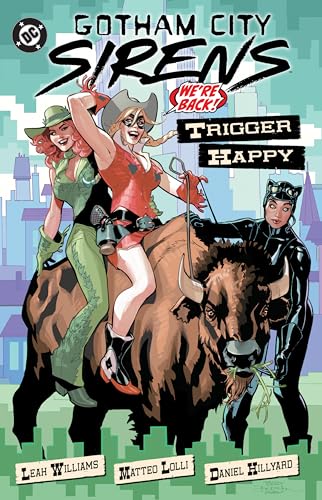 Comic cover featuring Poison Ivy, Harley Quinn, and Catwoman on a bison.