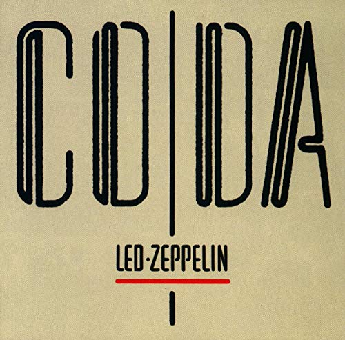 Led Zeppelinās "Coda" album cover: bold, stylized text on a tan background.