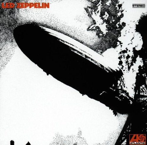 Led Zeppelin's first album cover: a black airship on a white, grainy background.