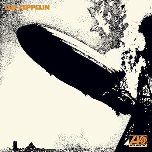 Led Zeppelin album cover: black airship over a burning cityscape.