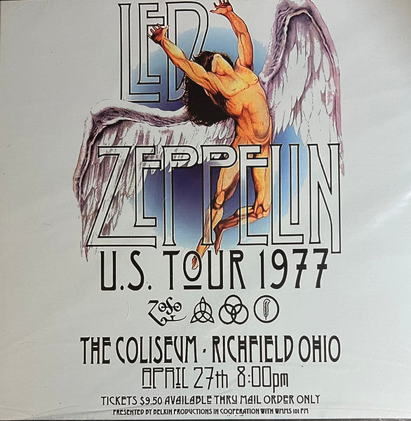 Led Zeppelin vinyl record cover: angel illustration, tour dates, and band logo.