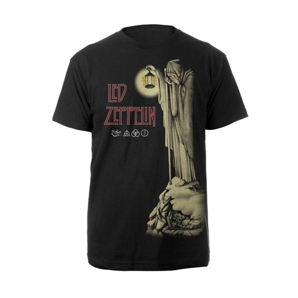 Black Led Zeppelin t-shirt with a graphic of a hermit and lantern.