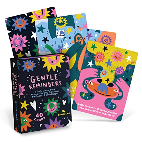 Colorful oracle card deck with whimsical sun and creature illustrations.