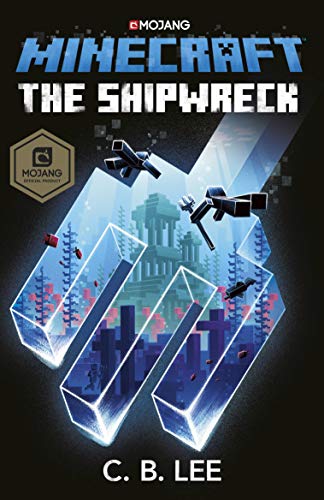 Book cover for Minecraft: The Shipwreck featuring an underwater scene with blocky structures.