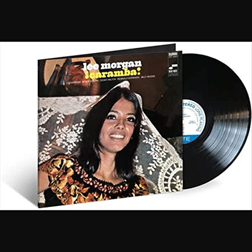 Lee Morgan’s “Caramba” vinyl record with a portrait of a woman.
