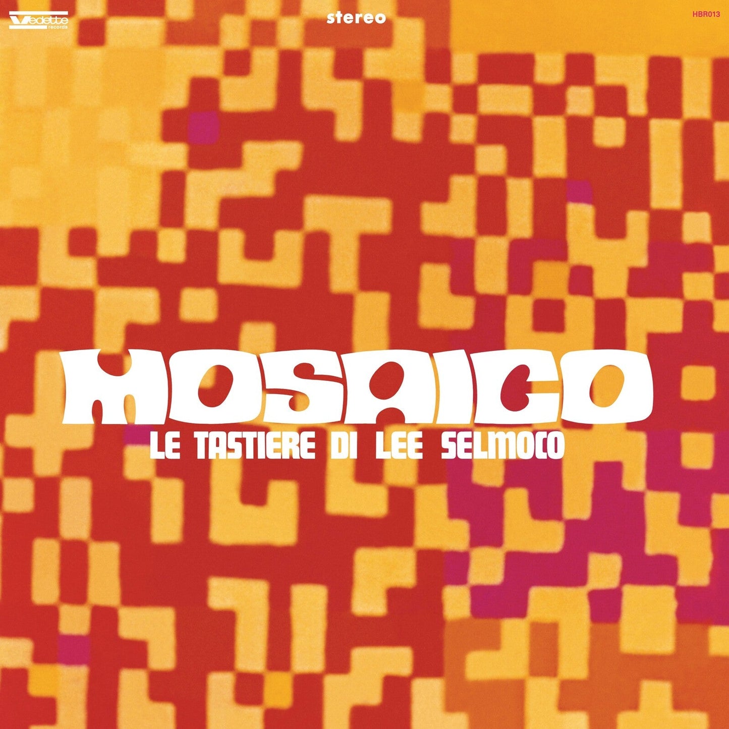 Vinyl record cover: orange mosaic background with white text "Mosaico".