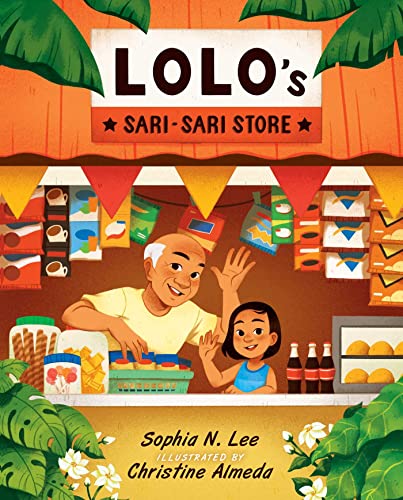 Illustration of a Filipino grandfather and granddaughter at a sari-sari store.