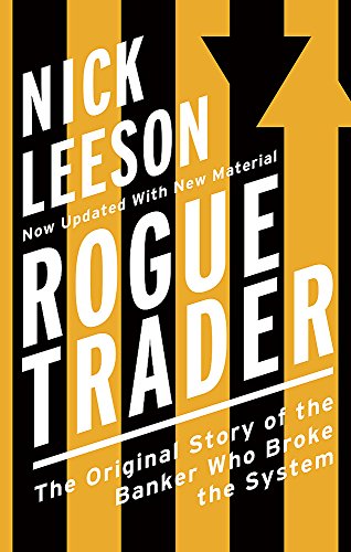 "Book cover with black and yellow stripes, featuring title 'Rogue Trader' and author's name."