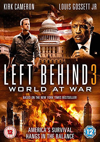 DVD cover for “Left Behind 3: World at War” with actors and burning city.