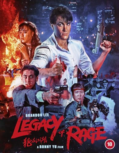 Blu-ray cover for "Legacy of Rage" featuring action poses and fiery background.