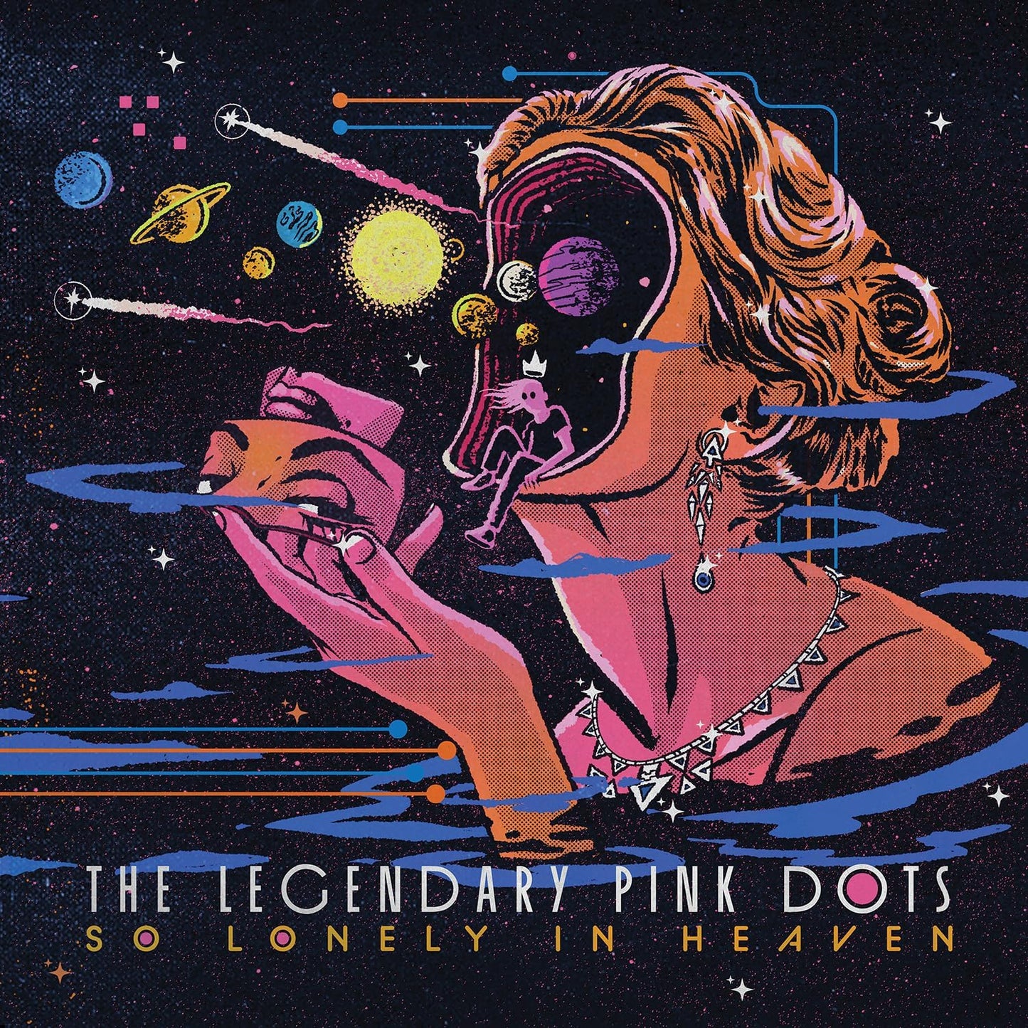 Album cover: pink and blue space art with a figure in a void.