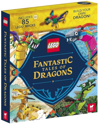 LEGO book cover featuring colorful, built dragon models and 85 bricks.