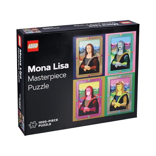 LEGO Mona Lisa 1000-piece puzzle box with four colorful variations.