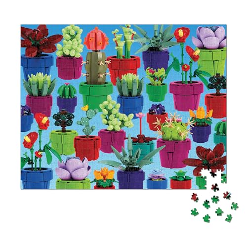 Colorful LEGO cacti and flowers in pots, 1000-piece puzzle image.