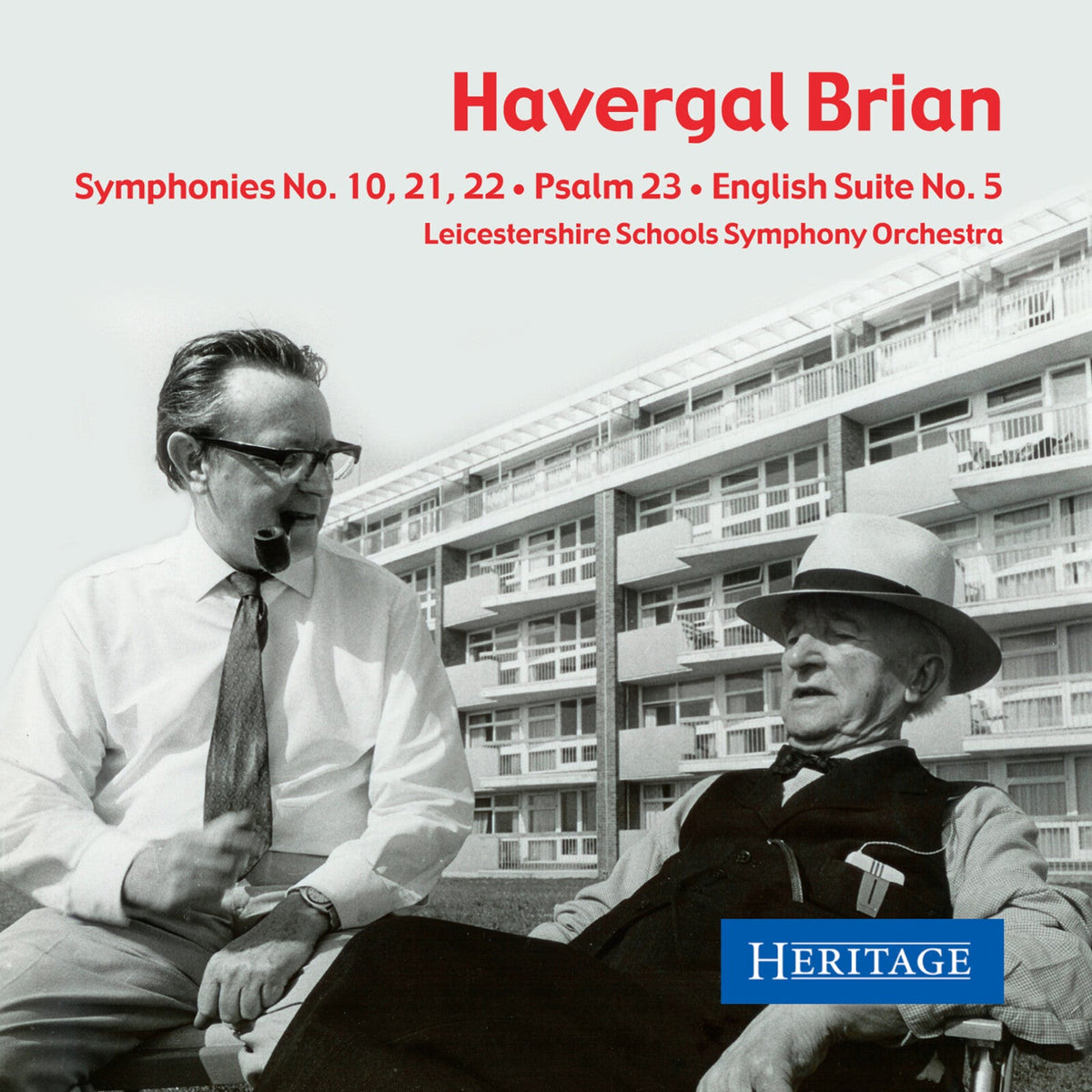 CD cover featuring composer Havergal Brian and a building backdrop.