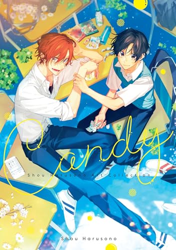 Two anime-style boys in school uniforms sit together in a classroom, viewed from above.