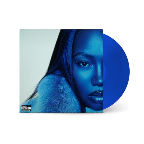 Blue-toned album cover featuring a woman's face and a matching blue vinyl record.