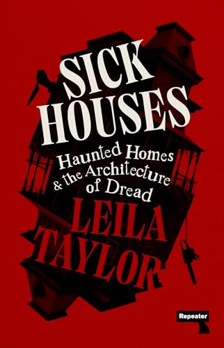 Book cover with a tilted black house silhouette against a solid red background.