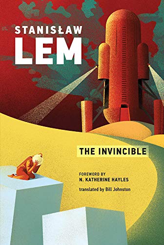 Book cover showing a kneeling astronaut before a large spaceship on a stylized landscape.