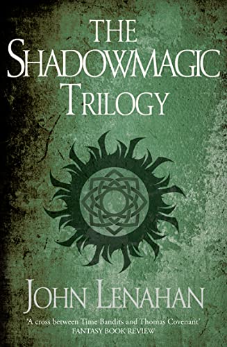 Book cover for The Shadowmagic Trilogy by John Lenahan with a sun-like symbol.