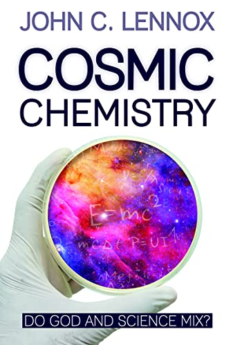 Book cover: “Cosmic Chemistry” with a petri dish and equation imagery.