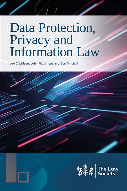Book cover: "Data Protection, Privacy and Information Law" with abstract lines.