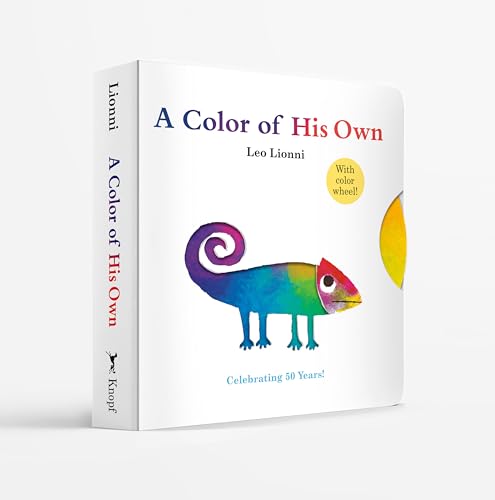 Book cover featuring a colorful chameleon and a yellow shape.