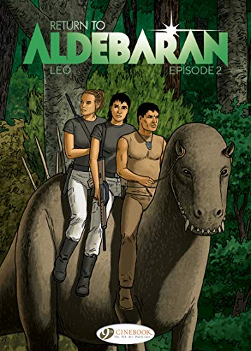 Comic book cover: four figures and a large, reptilian creature in a forest.