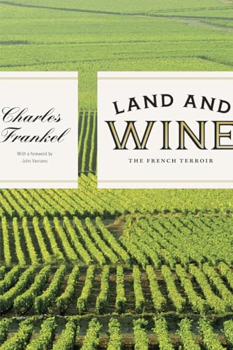 Book cover with green vineyard rows and white text: "Land and Wine.