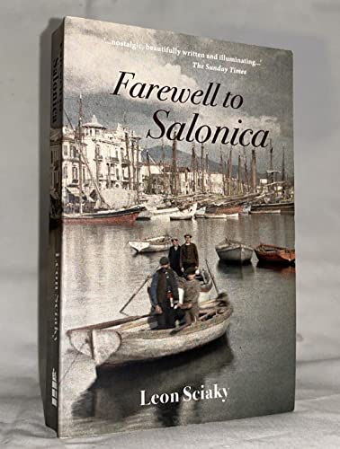 Book cover: "Farewell to Salonica" with a harbor scene and figures in boats.