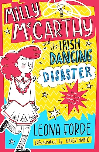 Book cover: girl in Irish dance dress, bright yellow and red design.