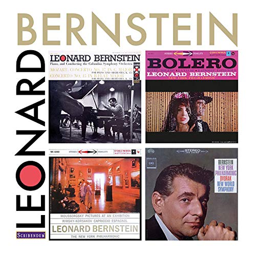 Album cover featuring four classic Leonard Bernstein record sleeves and large text overlay.