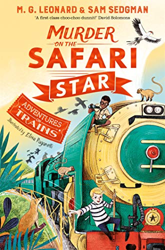 Book cover depicting children and animals around a green steam train.