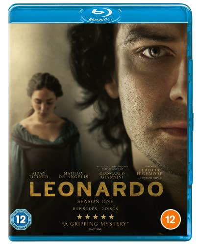 Blu-ray cover for âLeonardoâ featuring portraits of Aidan Turner and Matilda De Angelis.