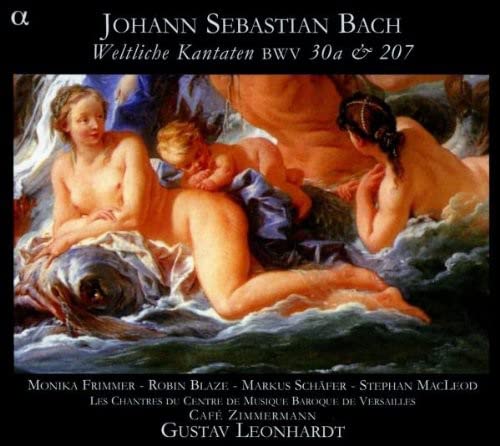 CD cover: Baroque painting of figures with text naming Bach cantatas.