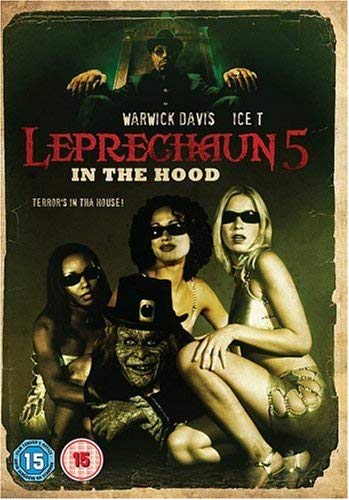 Leprechaun 5 DVD cover featuring Warwick Davis and several women.