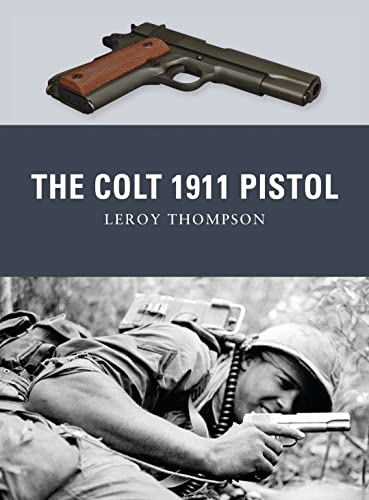 Book cover featuring a black Colt 1911 pistol and soldier photograph.