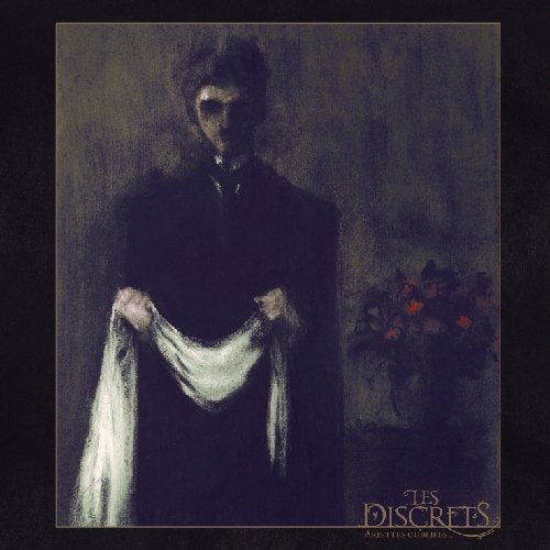 Painting of a person in dark clothing with flowers, album cover.