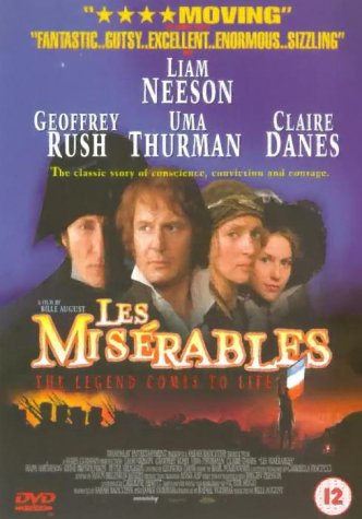 DVD cover for "Les Misérables" featuring cast portraits and a French flag.