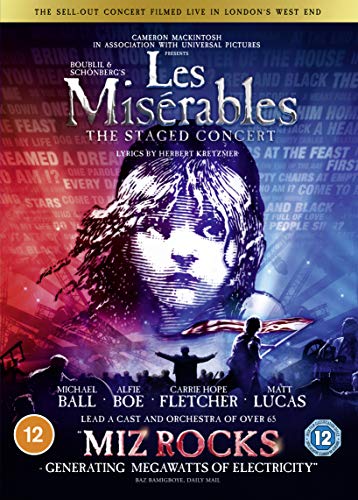 DVD cover for “Les Misérables: The Staged Concert” featuring a distressed face.