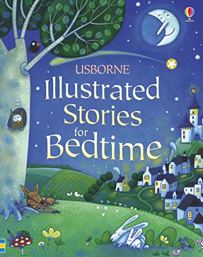 Book cover: āIllustrated Stories for Bedtimeā with whimsical nighttime scene.