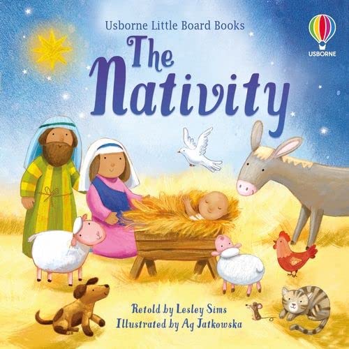 The Nativity book cover depicts Mary, Joseph, baby Jesus, and animals.