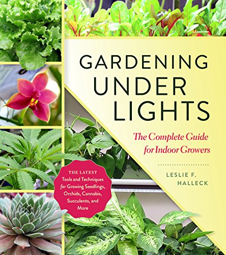 Book cover: "Gardening Under Lights" with images of indoor plants.