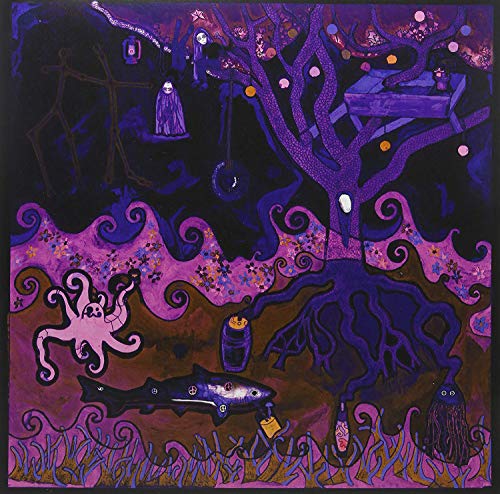 Surreal purple and pink album cover with trees, octopus, and fish.
