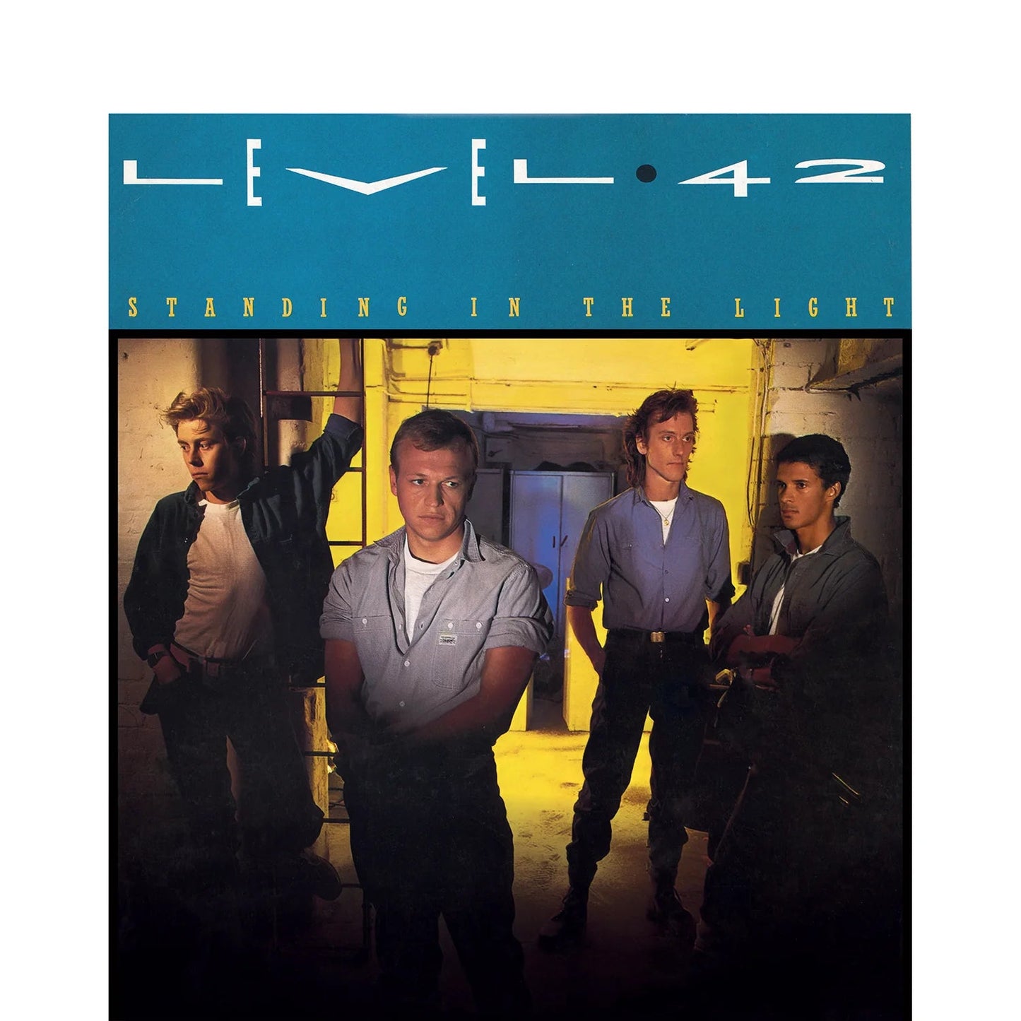 Level 42 album cover, "Standing In The Light," featuring four men.